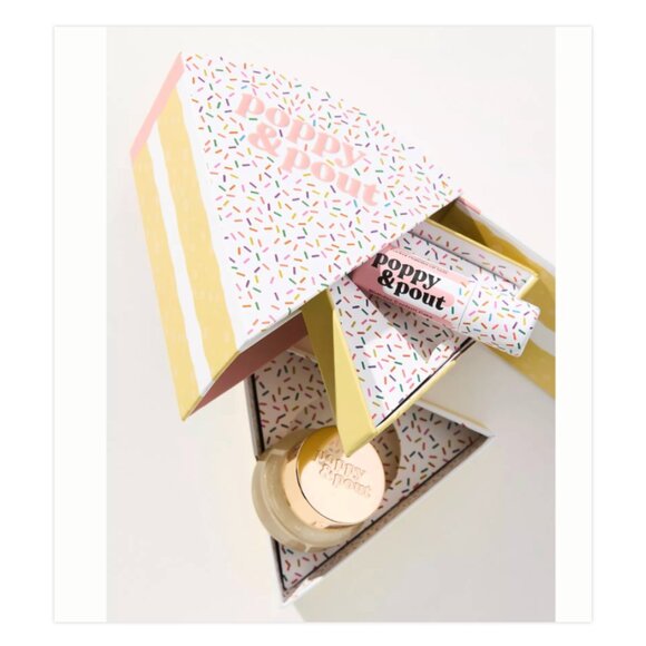 Poppy & Pout Birthday Lip Care Two Piece Gift Set NIB Confetti Cake Balm & Scrub - Picture 1 of 6